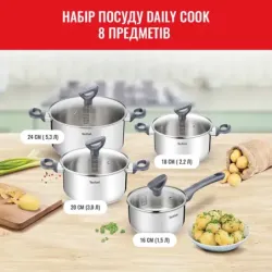 Набір посуду Tefal Daily Cook 8 предметів (G712S855), пакування пошкоджене, товар цілий.